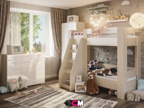 Детская Симба с двухъярусной кроватью белый глянец в Реж - rezh.magazinmebel.ru | фото