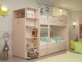 Кровать 2-х ярусная Мая с ящиками и шкафом на латофлексах млечный дуб в Реж - rezh.magazinmebel.ru | фото - изображение 1