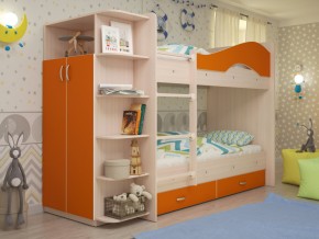 Кровать 2-х ярусная Мая с ящиками и шкафом на латофлексах оранж в Реж - rezh.magazinmebel.ru | фото - изображение 1