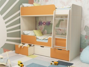 Кровать двухъярусная Малыш двойняшка дуб молочный-оранжевый в Реж - rezh.magazinmebel.ru | фото