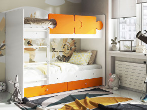 Кровать двухъярусная Тетрис латы с бортиками белый-оранжевый в Реж - rezh.magazinmebel.ru | фото - изображение 1