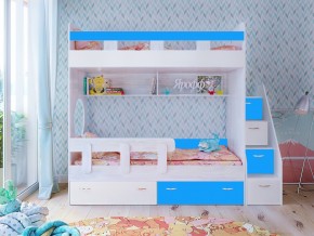 Кровать двухъярусная Юниор 1 винтерберг-белый с голубым в Реж - rezh.magazinmebel.ru | фото